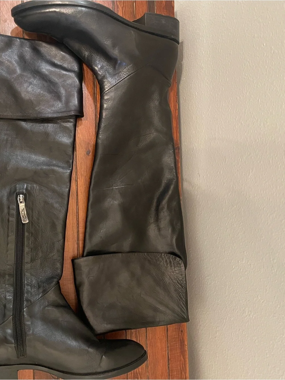 Lorenzo Masiero Black Leather Riding Boots Over-the-Knee Folded Cuff Boots